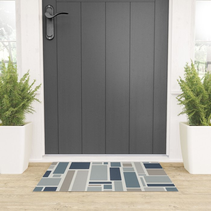 Modulus Minimalist Geometric Retro Modern Pattern in Neutral Blue Grey Tones Welcome Mat Gallery Image 3