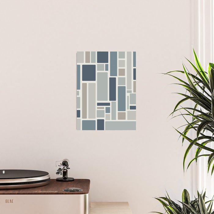 Modulus Minimalist Geometric Retro Modern Pattern in Neutral Blue Grey Tones Poster Gallery Image 2
