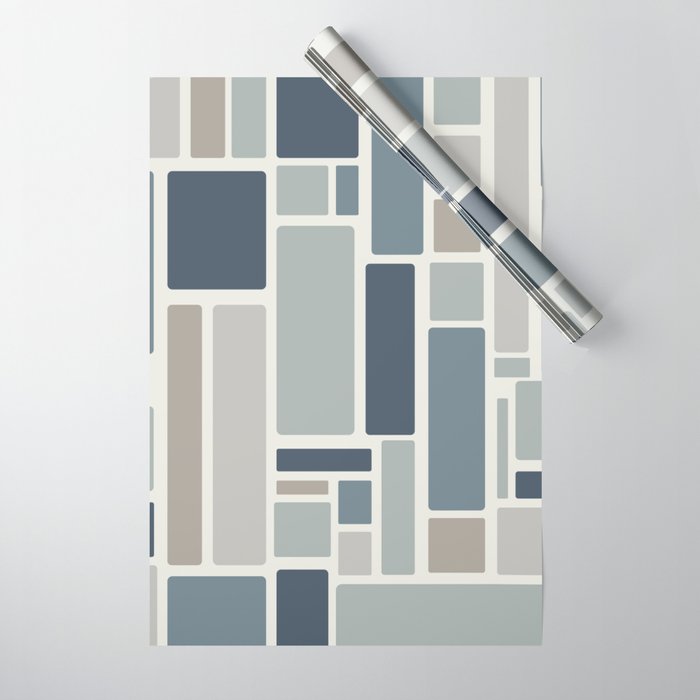 Modulus Minimalist Geometric Retro Modern Pattern in Neutral Blue Grey Tones Wrapping Paper Gallery Image 1