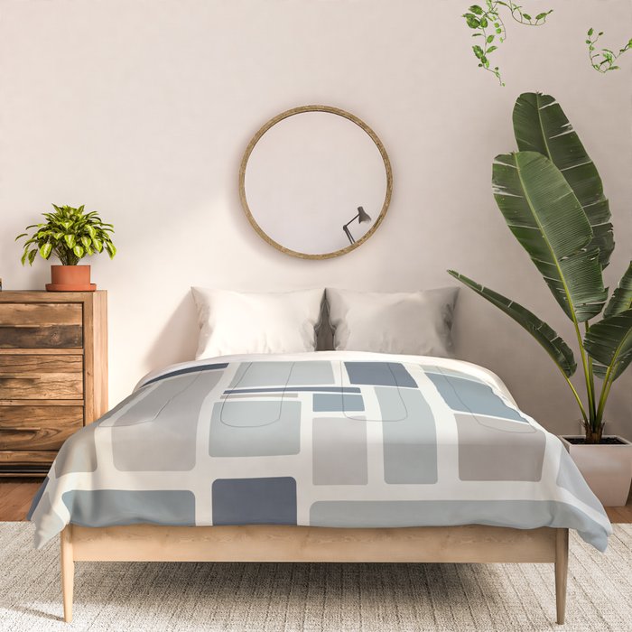 Modulus Minimalist Geometric Retro Modern Pattern in Neutral Blue Grey Tones Comforter Gallery Image 3