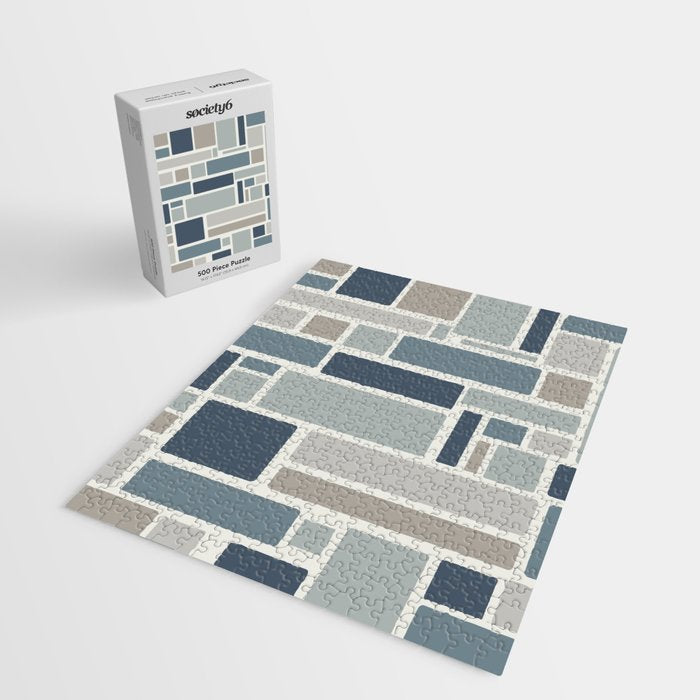 Modulus Minimalist Geometric Retro Modern Pattern in Neutral Blue Grey Tones Jigsaw Puzzle Gallery Image 2