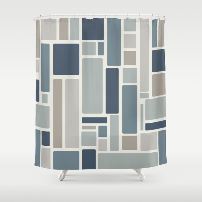 Modulus Minimalist Geometric Retro Modern Pattern in Neutral Blue Grey Tones Shower Curtain Gallery Image 1