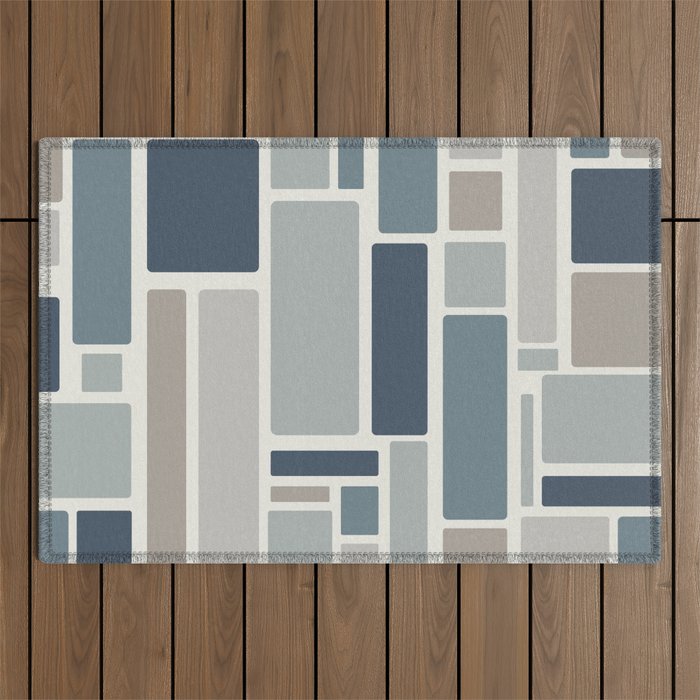 Modulus Minimalist Geometric Retro Modern Pattern in Neutral Blue Grey Tones Outdoor Rug Gallery Image 1