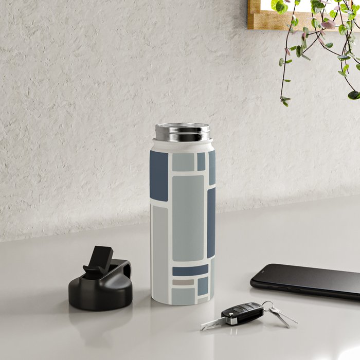 Modulus Minimalist Geometric Retro Modern Pattern in Neutral Blue Grey Tones Water Bottle Gallery Image 4
