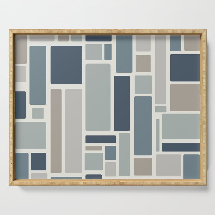 Modulus Minimalist Geometric Retro Modern Pattern in Neutral Blue Grey Tones Serving Tray Gallery Image 1