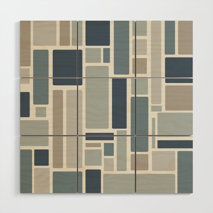 Modulus Minimalist Geometric Retro Modern Pattern in Neutral Blue Grey Tones Wood Wall Art Gallery Image 1