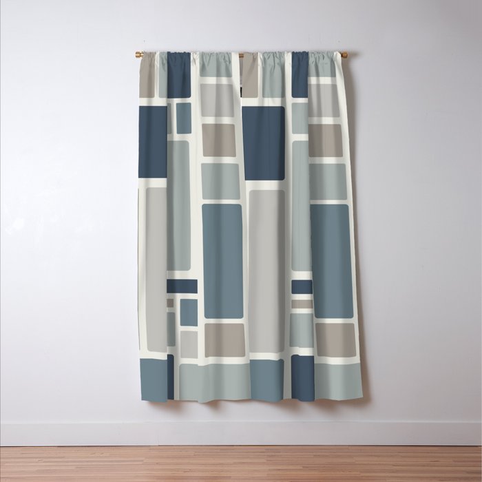 Modulus Minimalist Geometric Retro Modern Pattern in Neutral Blue Grey Tones Window Curtain Gallery Image 3