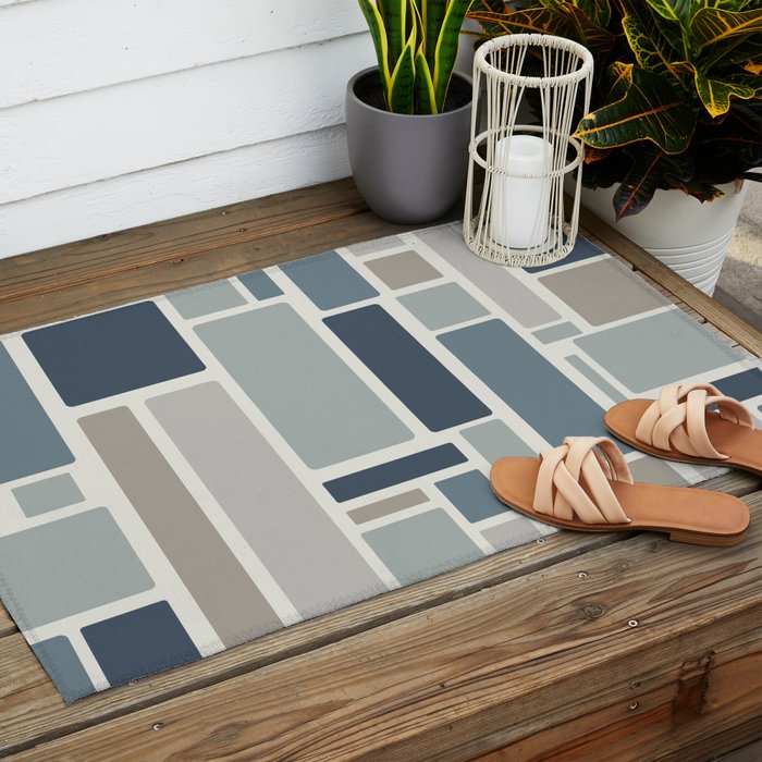 Modulus Minimalist Geometric Retro Modern Pattern in Neutral Blue Grey Tones Outdoor Rug Gallery Image 2