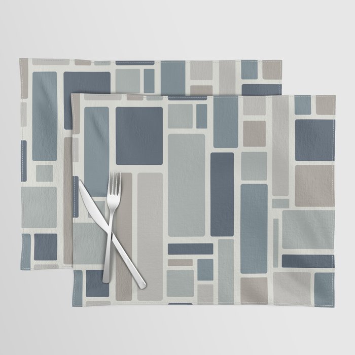 Modulus Minimalist Geometric Retro Modern Pattern in Neutral Blue Grey Tones Placemat Gallery Image 1