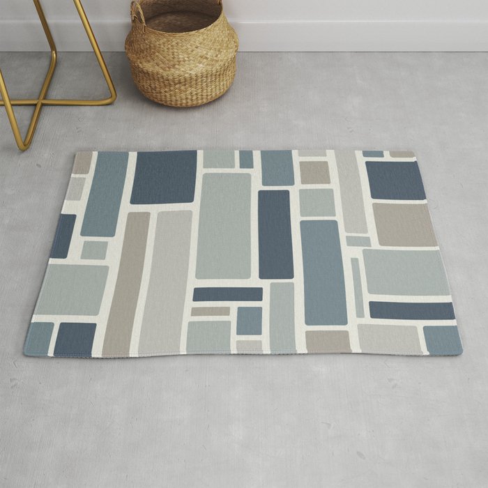 Modulus Minimalist Geometric Retro Modern Pattern in Neutral Blue Grey Tones Rug Gallery Image 1