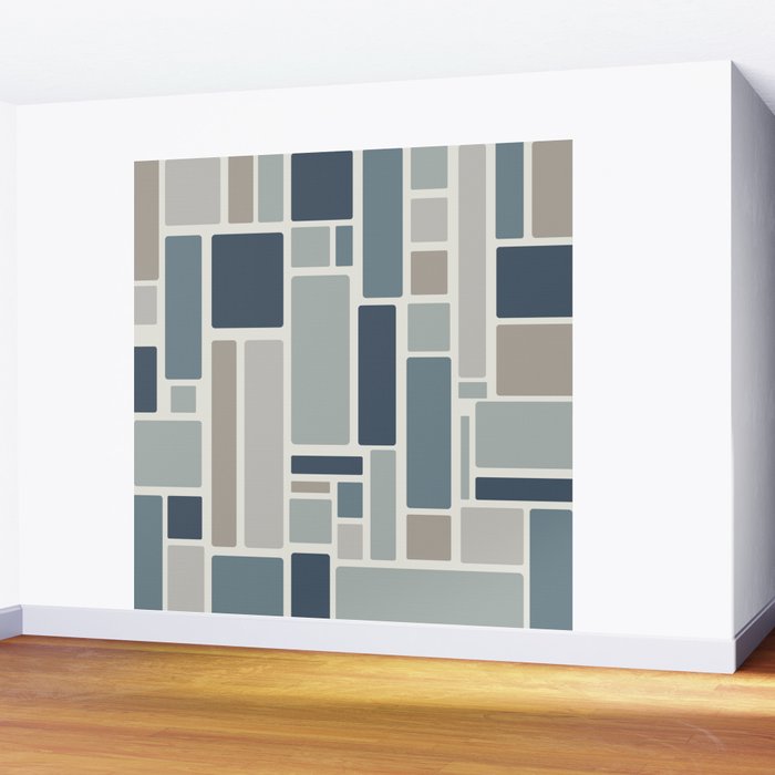 Modulus Minimalist Geometric Retro Modern Pattern in Neutral Blue Grey Tones Wall Mural Gallery Image 2