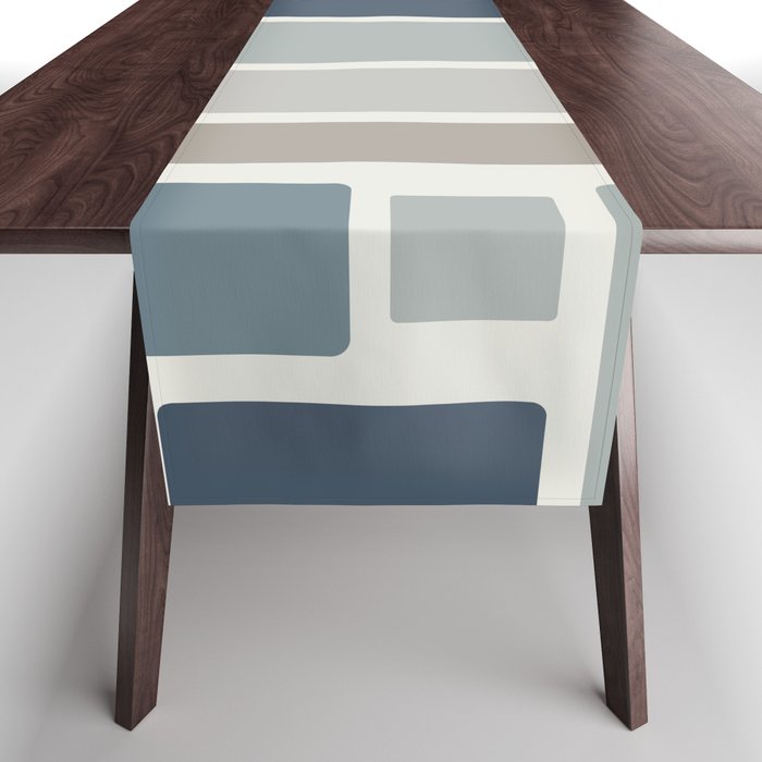 Modulus Minimalist Geometric Retro Modern Pattern in Neutral Blue Grey Tones Table Runner Gallery Image 1