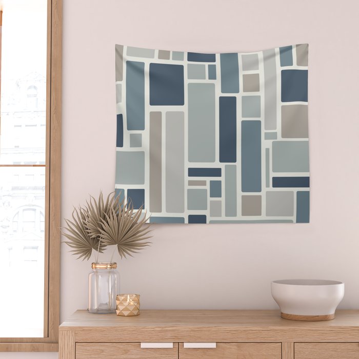 Modulus Minimalist Geometric Retro Modern Pattern in Neutral Blue Grey Tones Wall Tapestry Gallery Image 2