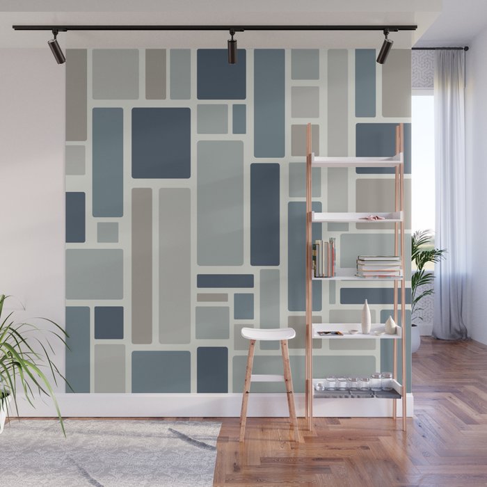 Modulus Minimalist Geometric Retro Modern Pattern in Neutral Blue Grey Tones Wall Mural Gallery Image 1