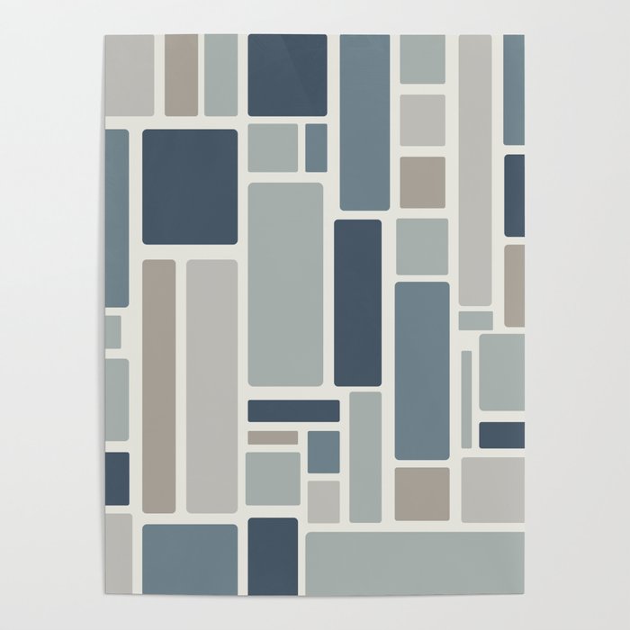 Modulus Minimalist Geometric Retro Modern Pattern in Neutral Blue Grey Tones Poster Gallery Image 1