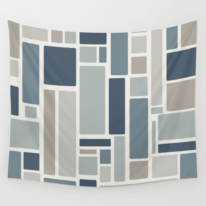 Modulus Minimalist Geometric Retro Modern Pattern in Neutral Blue Grey Tones Wall Tapestry Gallery Image 1