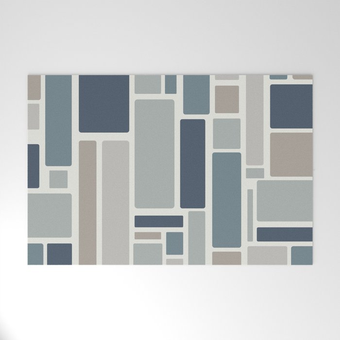 Modulus Minimalist Geometric Retro Modern Pattern in Neutral Blue Grey Tones Welcome Mat Gallery Image 1