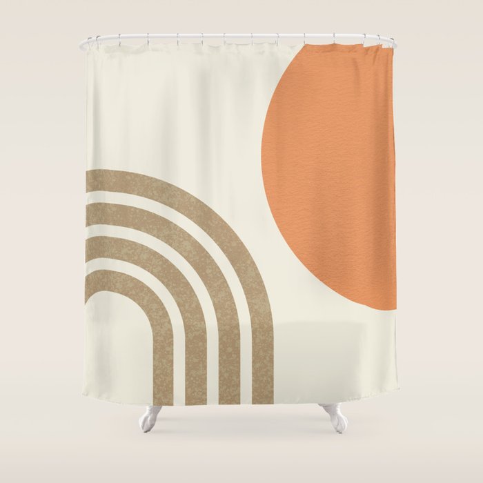 Mid-Century Modern - Orange Sun and Rainbow Shower Curtain Gallery Image 1