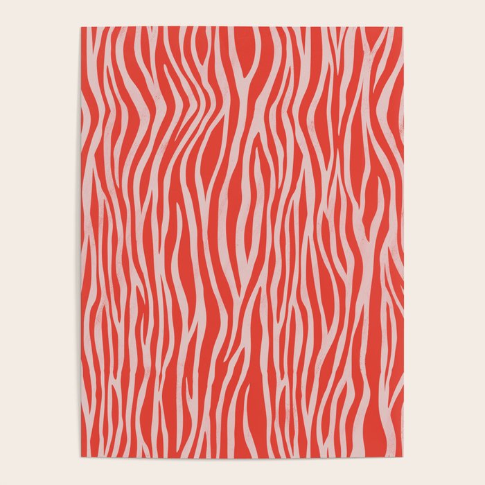 Dopamine Zebra Stripe Animal Print In Red Poster Gallery Image 4