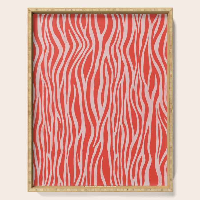 Dopamine Zebra Stripe Animal Print In Red Serving Tray Gallery Image 1