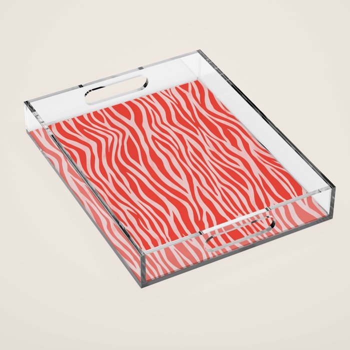 Dopamine Zebra Stripe Animal Print In Red Acrylic Tray Gallery Image 1