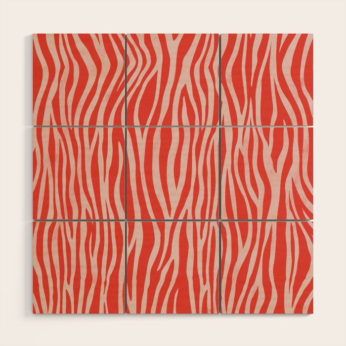 Dopamine Zebra Stripe Animal Print In Red Wood Wall Art Gallery Image 1