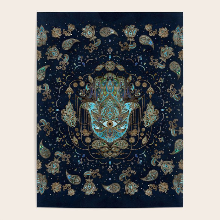 Hamsa Hand -Hand of Fatima Blue Gemstones Poster Gallery Image 4