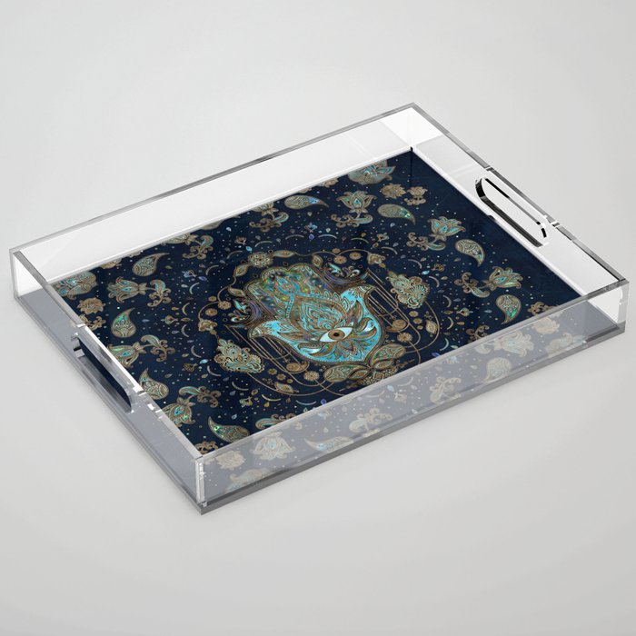 Hamsa Hand -Hand of Fatima Blue Gemstones Acrylic Tray Gallery Image 1