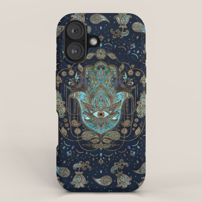 Hamsa Hand -Hand of Fatima Blue Gemstones iPhone Case Gallery Image 1
