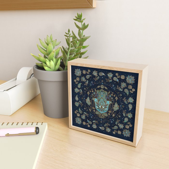 Hamsa Hand -Hand of Fatima Blue Gemstones Mini Art Print Gallery Image 2