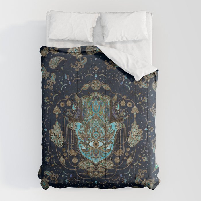 Hamsa Hand -Hand of Fatima Blue Gemstones Comforter Gallery Image 6