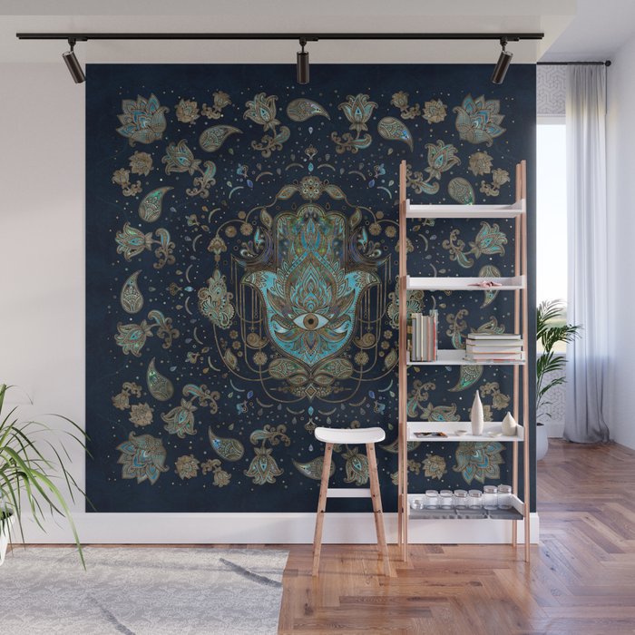 Hamsa Hand -Hand of Fatima Blue Gemstones Wall Mural Gallery Image 1