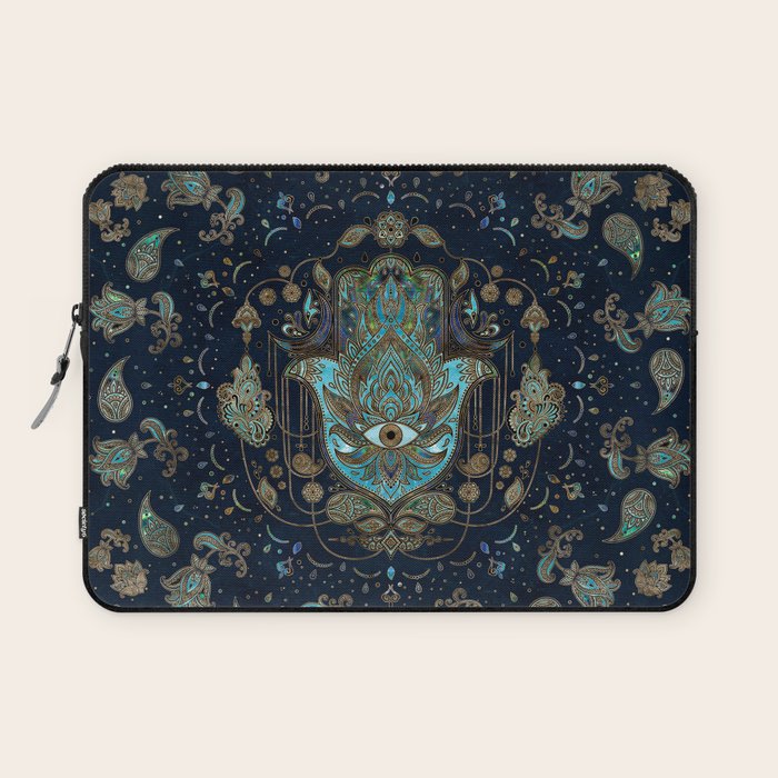 Hamsa Hand -Hand of Fatima Blue Gemstones Laptop Sleeve Gallery Image 1