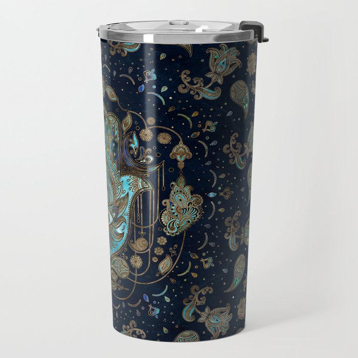 Hamsa Hand -Hand of Fatima Blue Gemstones Travel Mug Gallery Image 2
