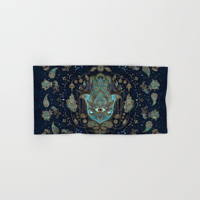Hamsa Hand -Hand of Fatima Blue Gemstones Bath Towel Gallery Image 1