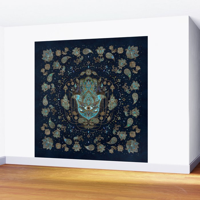 Hamsa Hand -Hand of Fatima Blue Gemstones Wall Mural Gallery Image 2