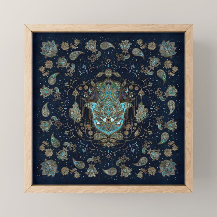 Hamsa Hand -Hand of Fatima Blue Gemstones Mini Art Print Gallery Image 1