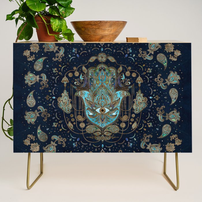Hamsa Hand -Hand of Fatima Blue Gemstones Credenza Gallery Image 1
