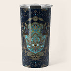 Hamsa Hand -Hand of Fatima Blue Gemstones Travel Mug Gallery Image 1