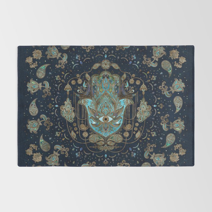 Hamsa Hand -Hand of Fatima Blue Gemstones Rug Gallery Image 2