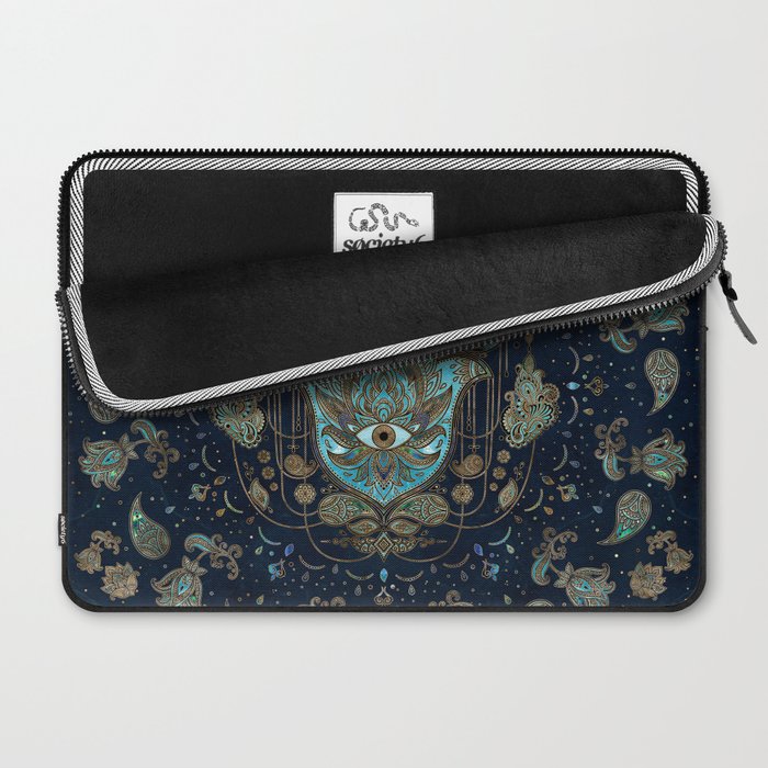 Hamsa Hand -Hand of Fatima Blue Gemstones Laptop Sleeve Gallery Image 2