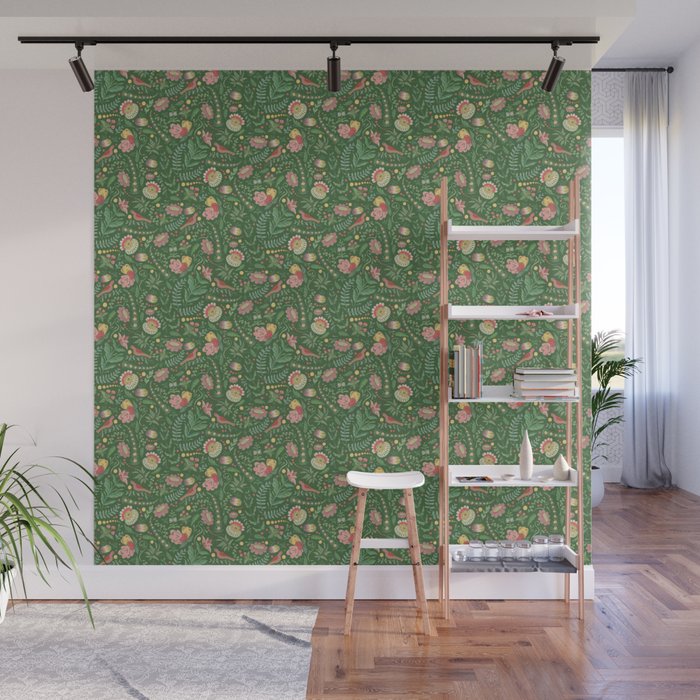 Swedish Floral - Green Wall Mural Gallery Image 1