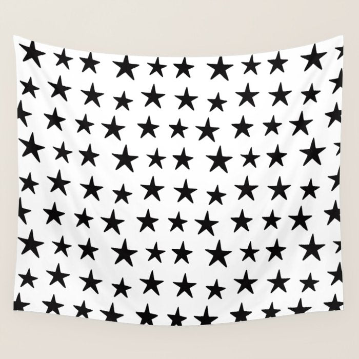 Star Pattern Black On White Wall Tapestry Gallery Image 4