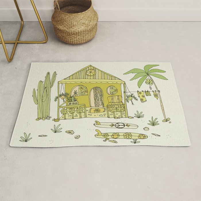 simple living costa rica pura vida // retro surf art by surfy birdy Rug Gallery Image 1