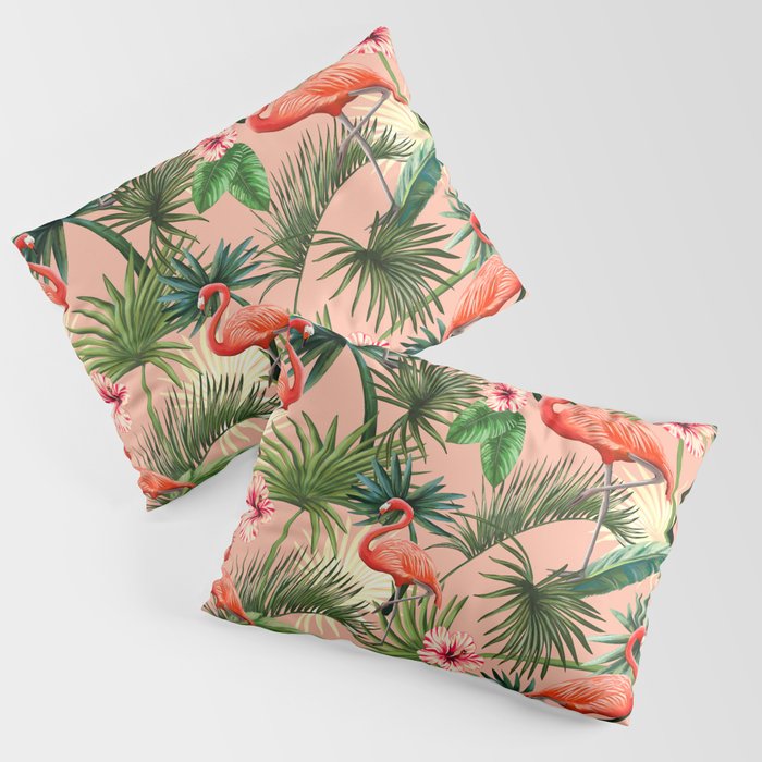 Pink flamingoes, tropical palm leaves, retro, Hollywood style,  Pillow Sham Gallery Image 3