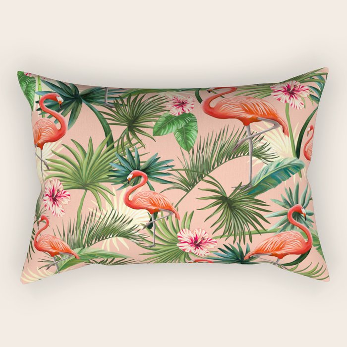 Pink flamingoes, tropical palm leaves, retro, Hollywood style,  Rectangular Pillow Gallery Image 1