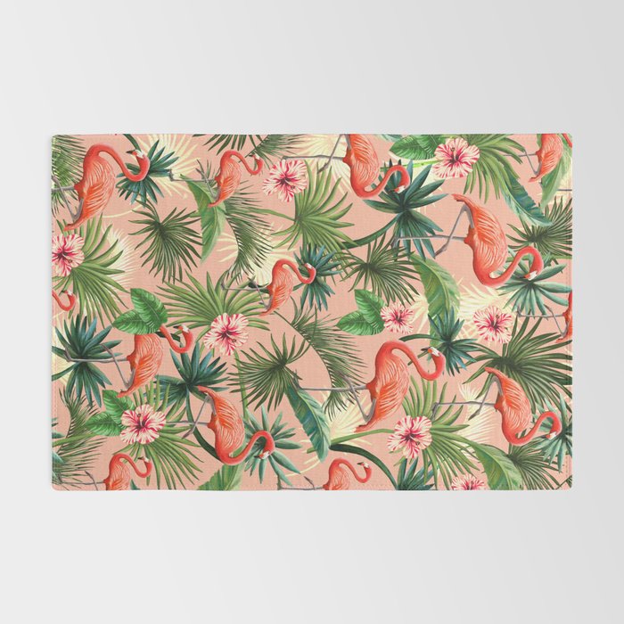 Pink flamingoes, tropical palm leaves, retro, Hollywood style,  Rug Gallery Image 2