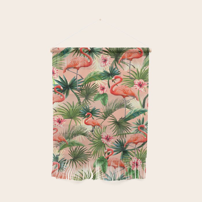 Pink flamingoes, tropical palm leaves, retro, Hollywood style,  Wall Hanging Gallery Image 1