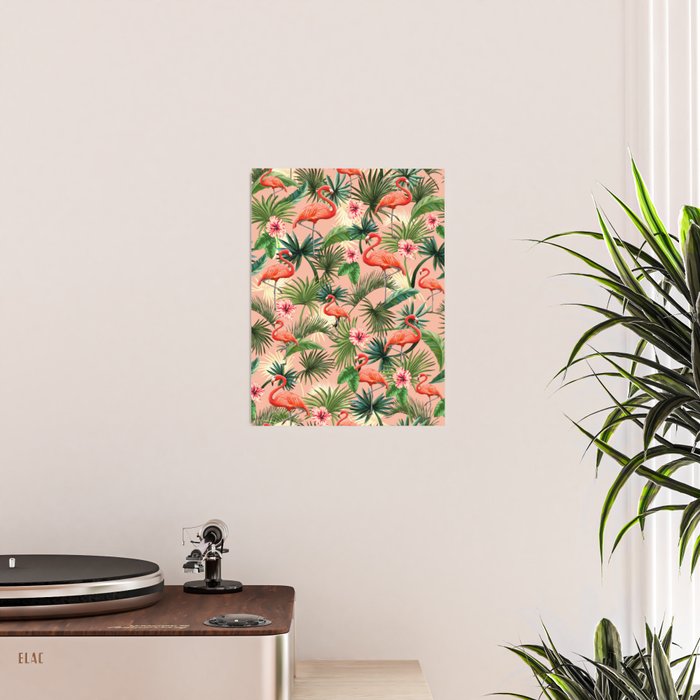 Pink flamingoes, tropical palm leaves, retro, Hollywood style,  Poster Gallery Image 2