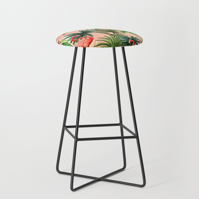 Pink flamingoes, tropical palm leaves, retro, Hollywood style,  Stool Gallery Image 1